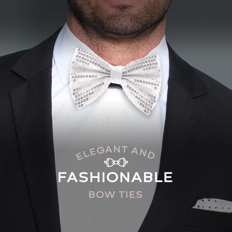Man of Men Sequin Bow Ties for Men - Pre-tied Adjustable Length Bowtie, Many Colors to Choose From (Silver) - Image 3